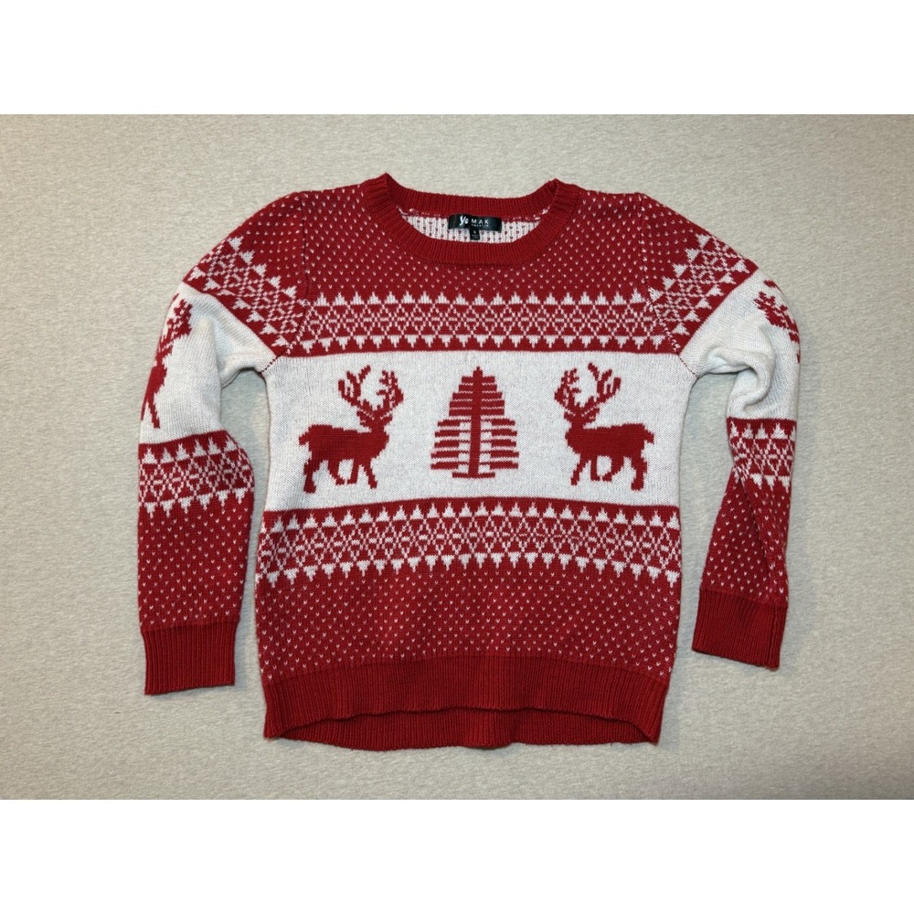 YeMak. Christmas Knit Sweater. Womans Size Small. Red & White Reindeer pattern
